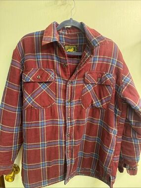 Branded Lion Men's Red Plaid Button-Up Shirt Jacket double layer